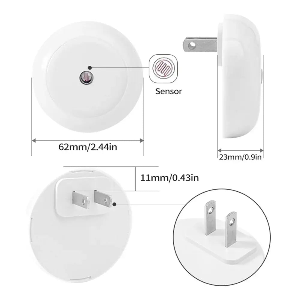 LED Night Light Smart Night Sensor Round Plug in Wall Night Lamp Bathroom Home Kitchen Hallway Staireway Bedroom Nightlight tableandwalllamps