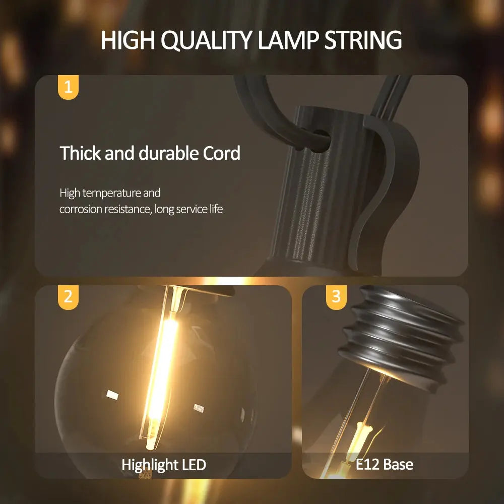 Solar String Lights Outdoor G40 Patio Lights with LED Shatterproof Bulbs,Weatherproof Hanging Lights for Backyard Bistro tableandwalllamps