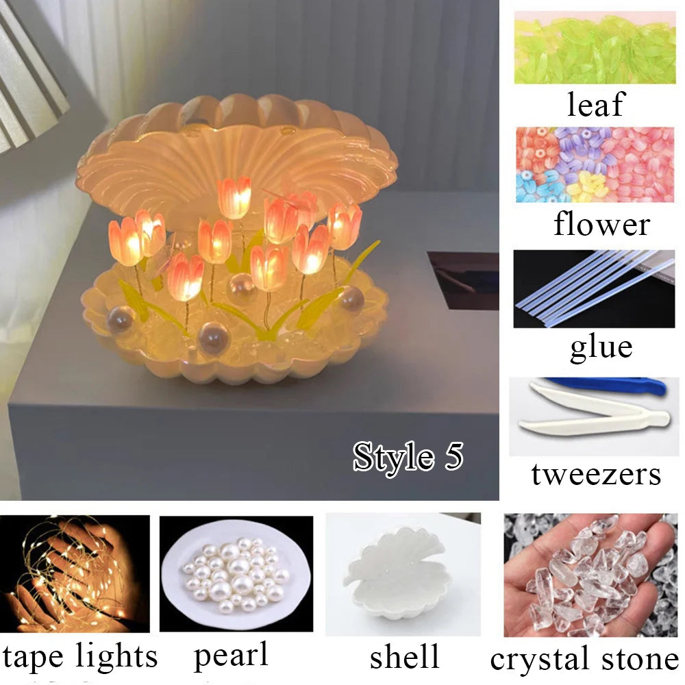 Simulation Tulip DIY Bedside Lights Handmade Material Flower LED Night Light Battery Operated Table Lamp Bedroom Decoration tableandwalllamps