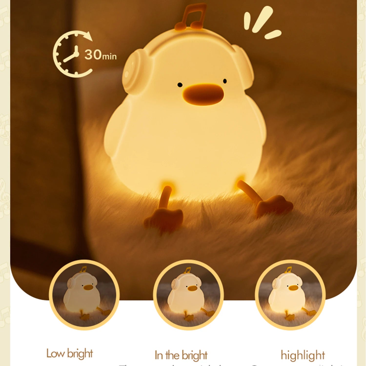 Funny Duck Rechargeable LED Night Light Silicone Lamp Bedside Cartoon Cute Children Nightlights for Home Room Decor Birthday Gif tableandwalllamps