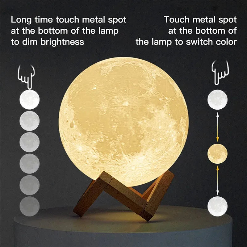 3D Print Moon Lamp Rechargeable 2 Color Touch Moon Lamp LED Night Light Children's Night Lamp Bedroom Decoration Birthday Gifts tableandwalllamps