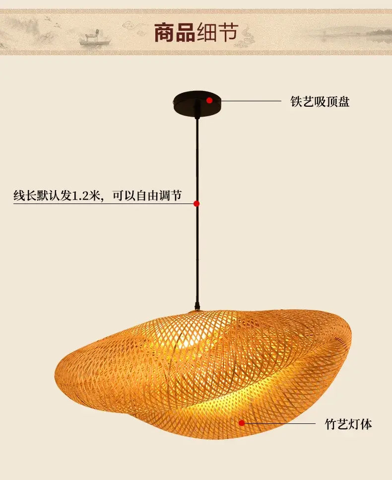 Bamboo Hand Weaving Pendant Light 38cm Hanging LED Ceiling Lamp Chandelier Fixture Rattan Hand Craft Woven Home Bedroom Decor