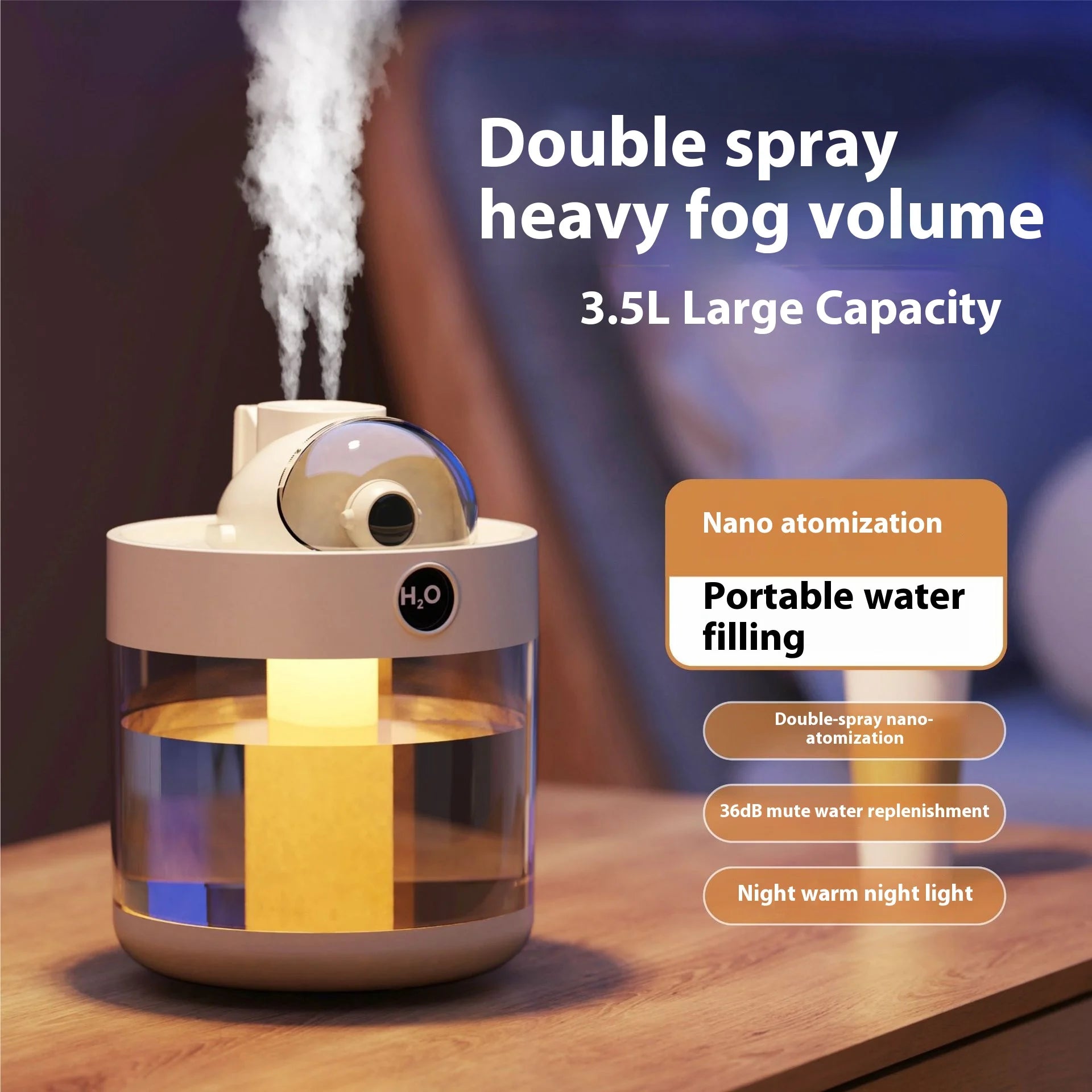 2.5L 4L Quiet Large Capacity Spray Humidifier Dual Nozzle Portable Mini Spray Humidifier Essential Oil Diffuser Air Humifier New tableandwalllamps