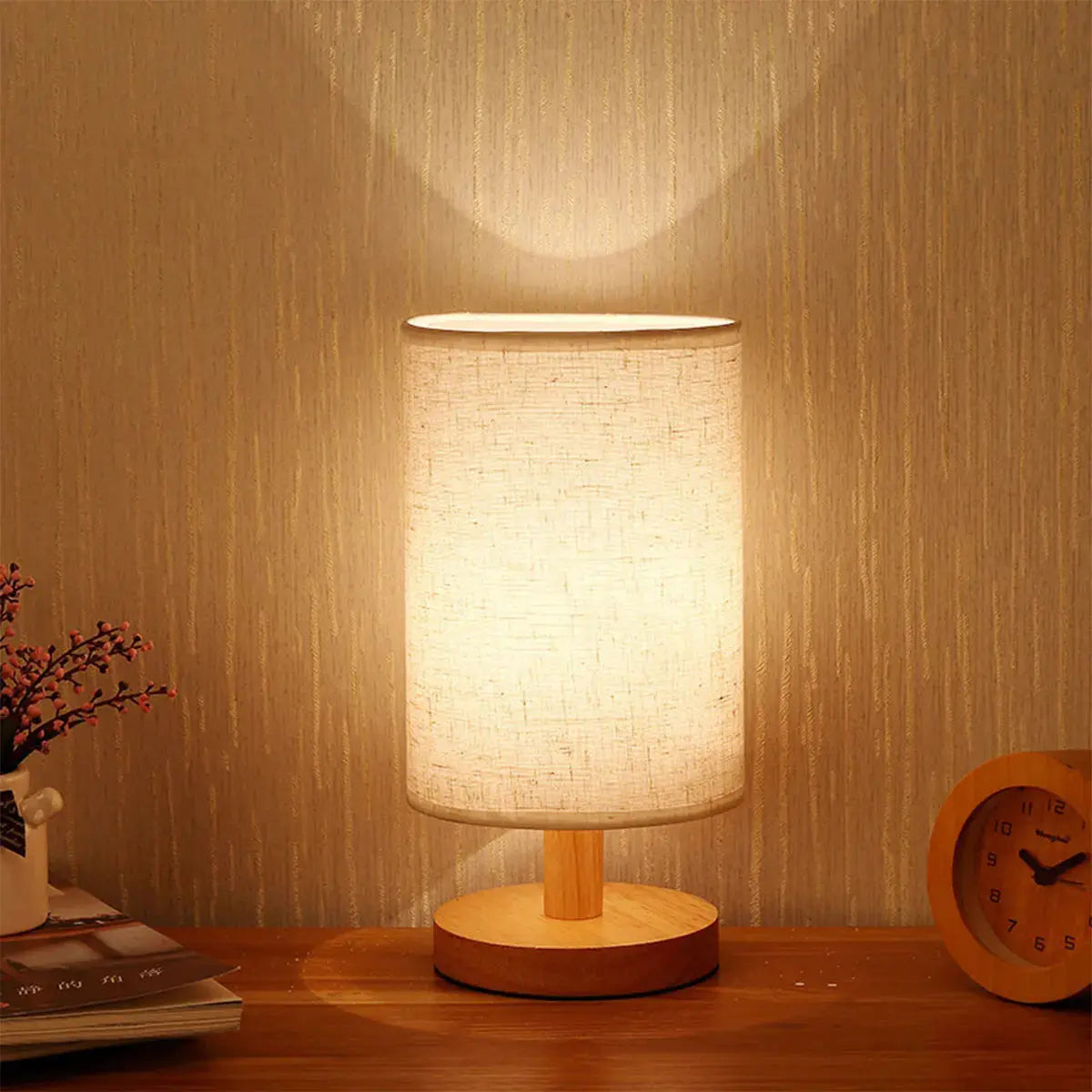 USB Bedside Lamp Night Lights Table Lamp For Bedroom Wooden Desk Lamp Bedside Night Light with Cylinder Lamp Shade Home Decor tableandwalllamps