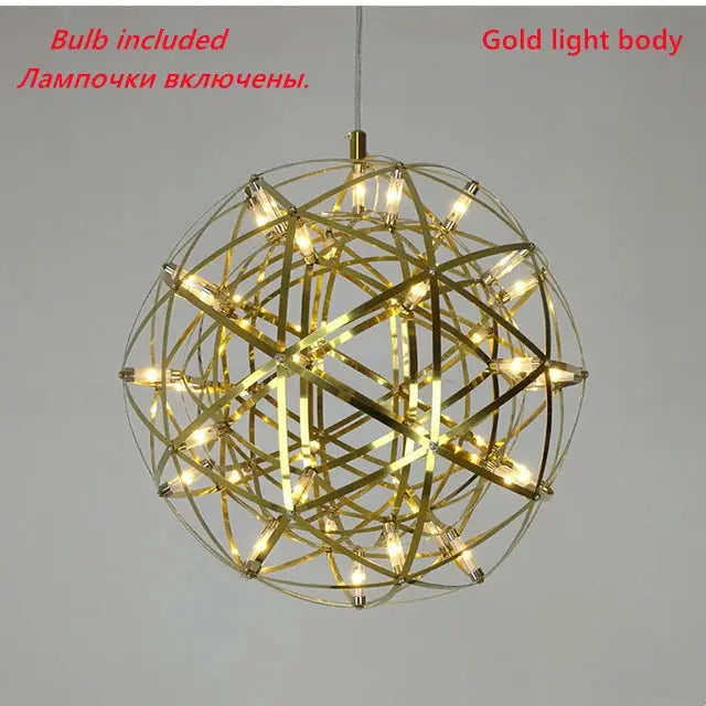 Italy Designer Assembled Spark Ball Led Chandeliers Firework Stainless Steel Loft Living Room Remote Pendant Lamp Indoor Decor tableandwalllamps