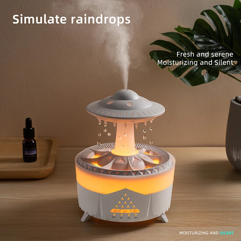 350ml Aroma Air Humidifier Mini Usb Remote Control Raindrop Colorful Light Aromatherapy Room Rain Cloud Aroma Oil  Diffuser tableandwalllamps