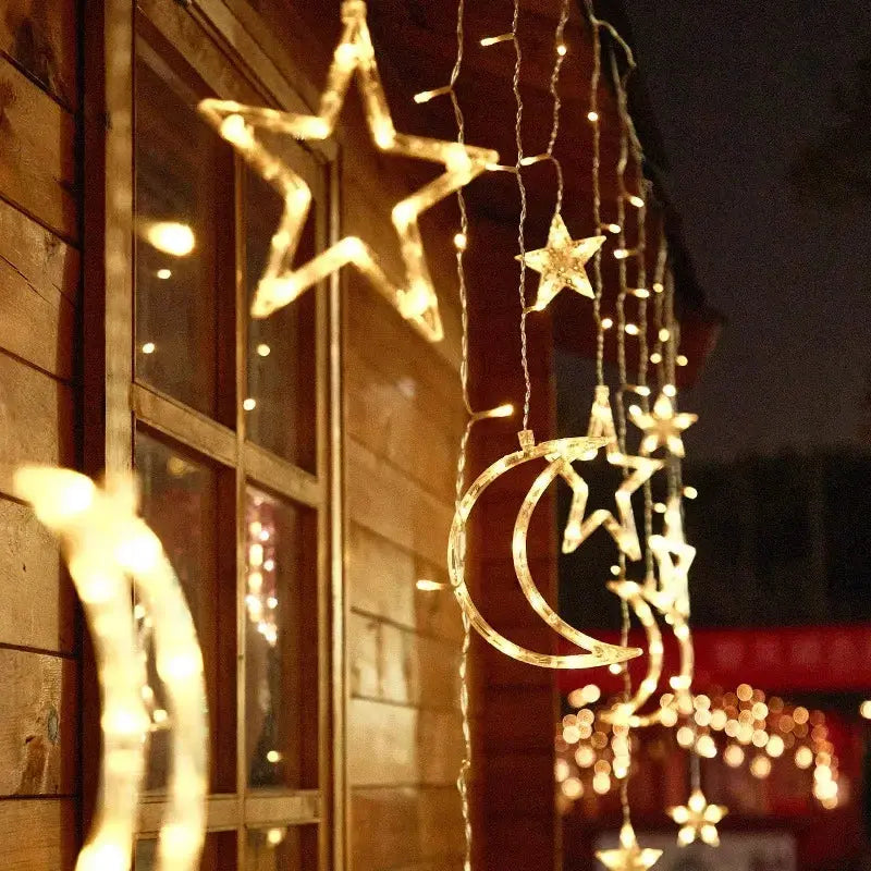 Christmas Lights Solar Moon Star LED String Lights Decoration for Home outdoor Wedding Led Curtain Lamp Holiday Decor tableandwalllamps