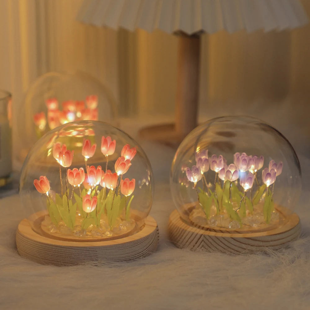 Simulation Tulip DIY Bedside Lights Handmade Material Flower LED Night Light Battery Operated Table Lamp Bedroom Decoration tableandwalllamps