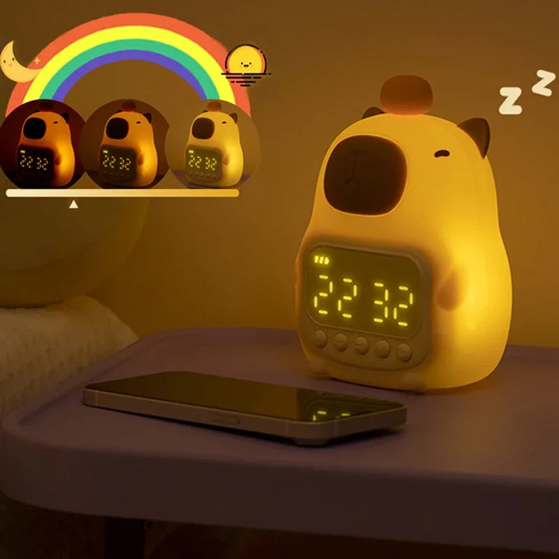 Cute Capybara Night Light Rechargable Digital Alarm Clock Night Lamp Touch Snooze Desktop Table Light for Gift tableandwalllamps