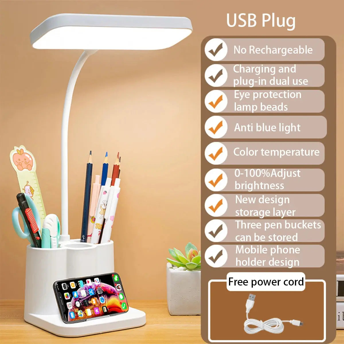 USB Rechargeable Table Lamp Learning Dormitory Bedroom Bedside LED Night Light Eye Protection 3 Levels Dimmable Touch Desk Lamp tableandwalllamps