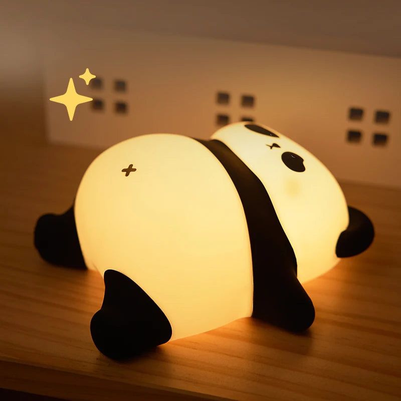 4Styles Panda LED Night Light Cute Silicone Lamp Baby Nursery Touch Sensor Nightlight Rechargeable with 3 Warm Light for Bedroom tableandwalllamps