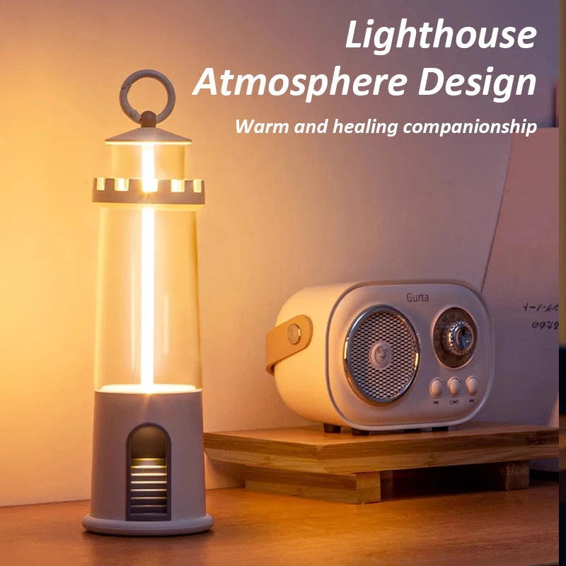 Lighthouse Night Lights Remote Control Moonlight Projection Lamp Magnetic Camping Lamps Bluetooth Music Dimmable Ambient Light tableandwalllamps