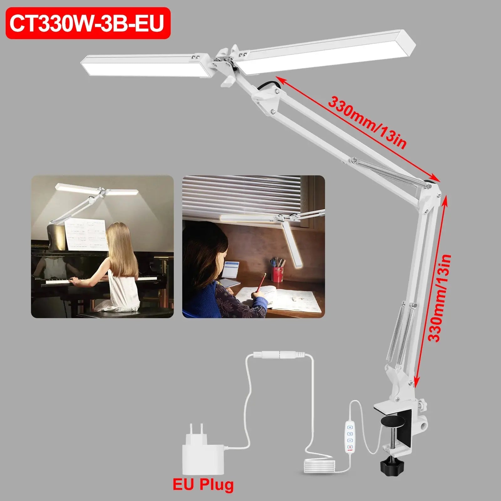 24W LED Desk Lamp for Home Office Dual Swing Arm Eye-Caring Architect Task Lamp Adjustable Foldable Table Lamp 3 Lighting Modes tableandwalllamps