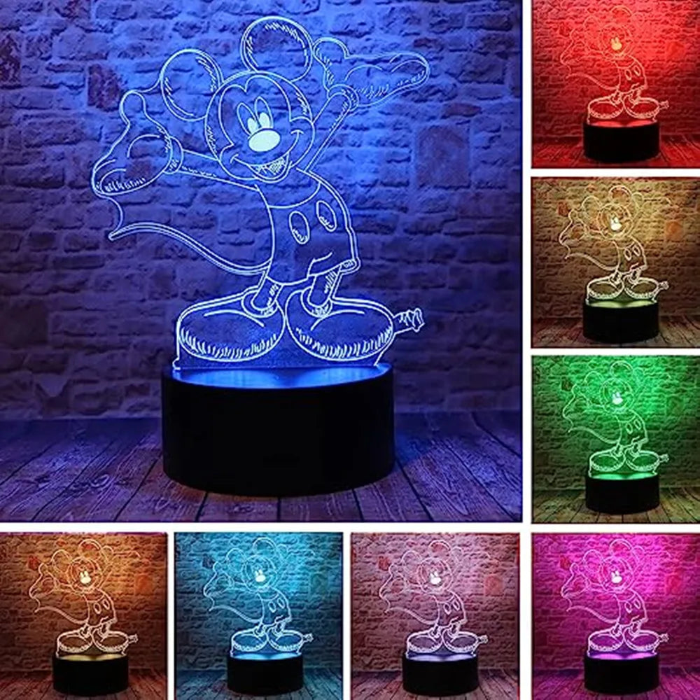 Disney Cartoon 3D Night Light Minnie Mickey Mouse Acrylic Touch 3D illusion Lamp Bedroom Decorative Table Lamp Child Toys Gifts tableandwalllamps