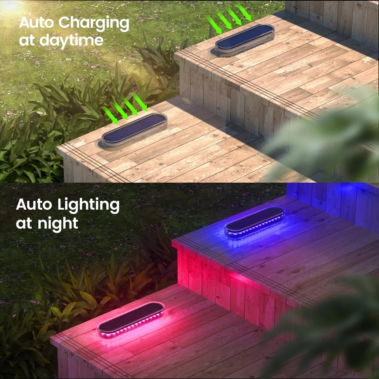 RGB Solar Step Lights Outdoor Solar Path Garden Light Waterproof IP68 Solar Deck Lamp Decoration for Patio Stair Fence Courtyard tableandwalllamps