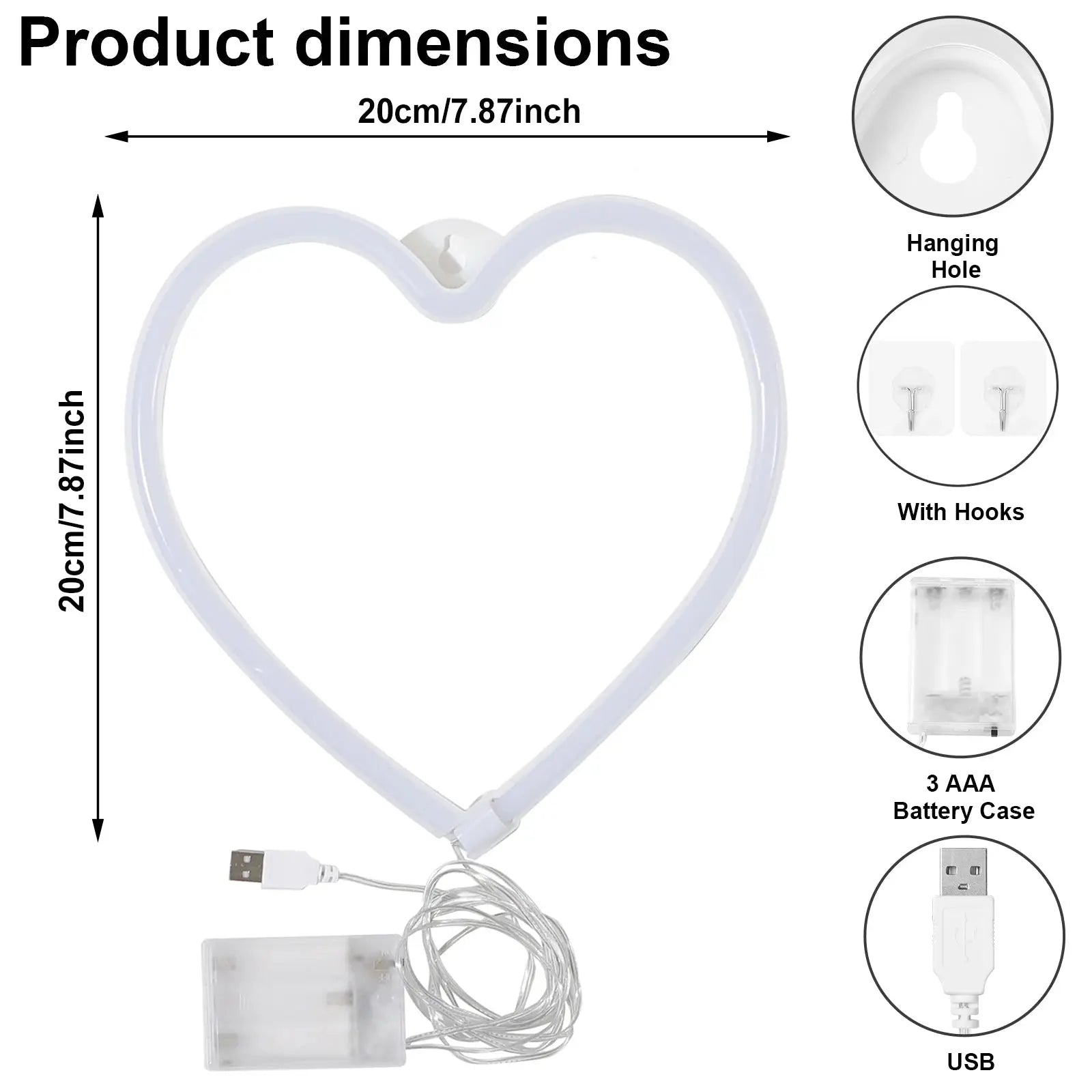 USB Romantic Atmosphere Led Neon Light Sign Heart Shape Wall Mounted Night Light For Valentine's Day Bar Bedroom Living Room tableandwalllamps