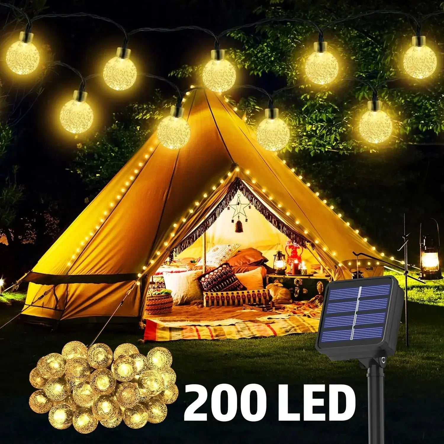 20~200LED Solar Lights Outdoor Globe Fairy String Light Christmas Garland 8 Modes Waterproof Patio Light for Garden Party Decor tableandwalllamps