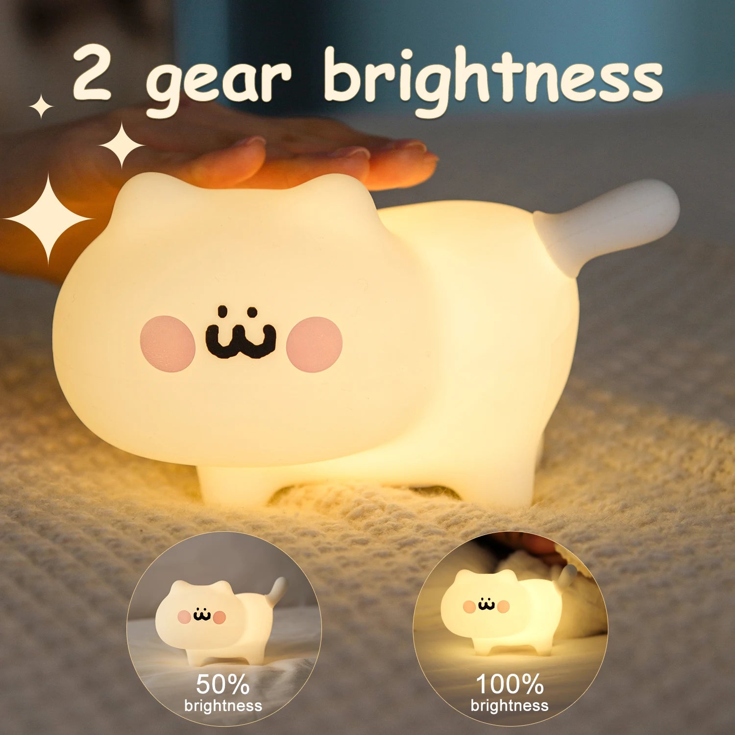 Silicone Cat Dog Night Light USB Rechargeable Nursery Sleeping Lamp Kawaii Bear Cordless Night Lights For Kids Room Decor tableandwalllamps