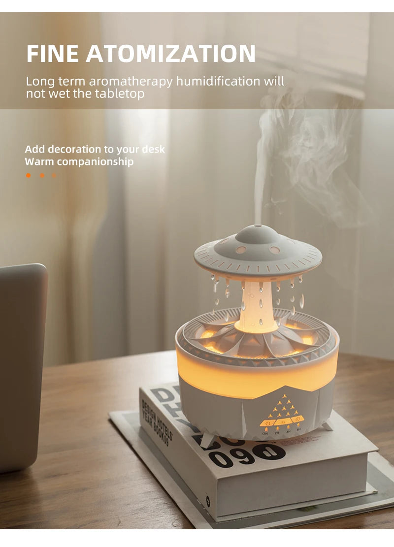 350ml Aroma Air Humidifier Mini Usb Remote Control Raindrop Colorful Light Aromatherapy Room Rain Cloud Aroma Oil  Diffuser tableandwalllamps