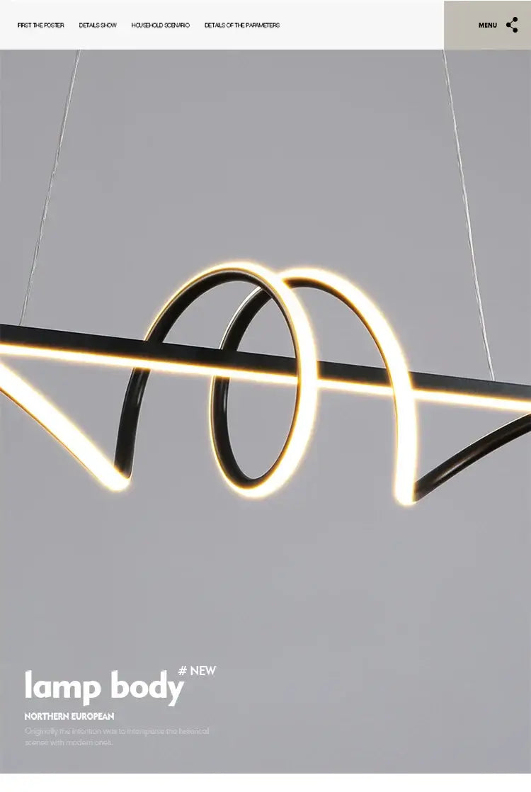 Modern LED pendant lamp featuring a minimalist design with intertwining light elements for stylish home decor.