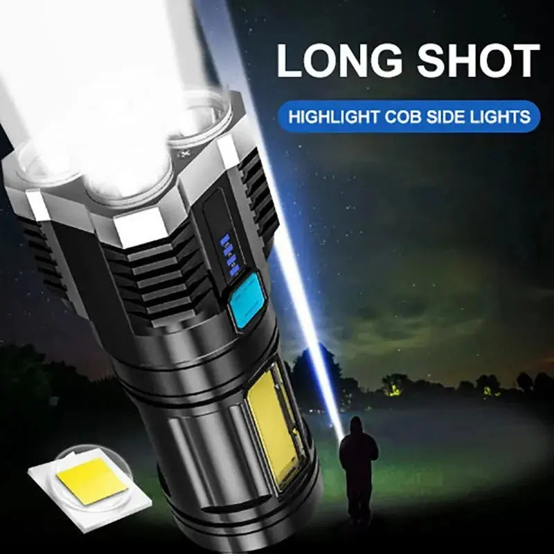 High Power LED Flashlights Camping Torch With 4 Lamp Beads And COB Side Light Rechargeable Portable Hand Lantern 4 Lighting Mode tableandwalllamps