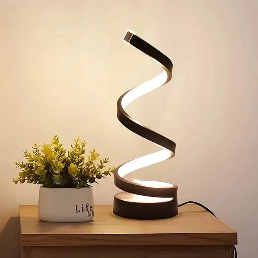 Modern Spiral Table LED Night Light Dimmable Desk Lamp Living Room Nightstand Lamp Bedside Table Study Office Bedroom Decoration tableandwalllamps