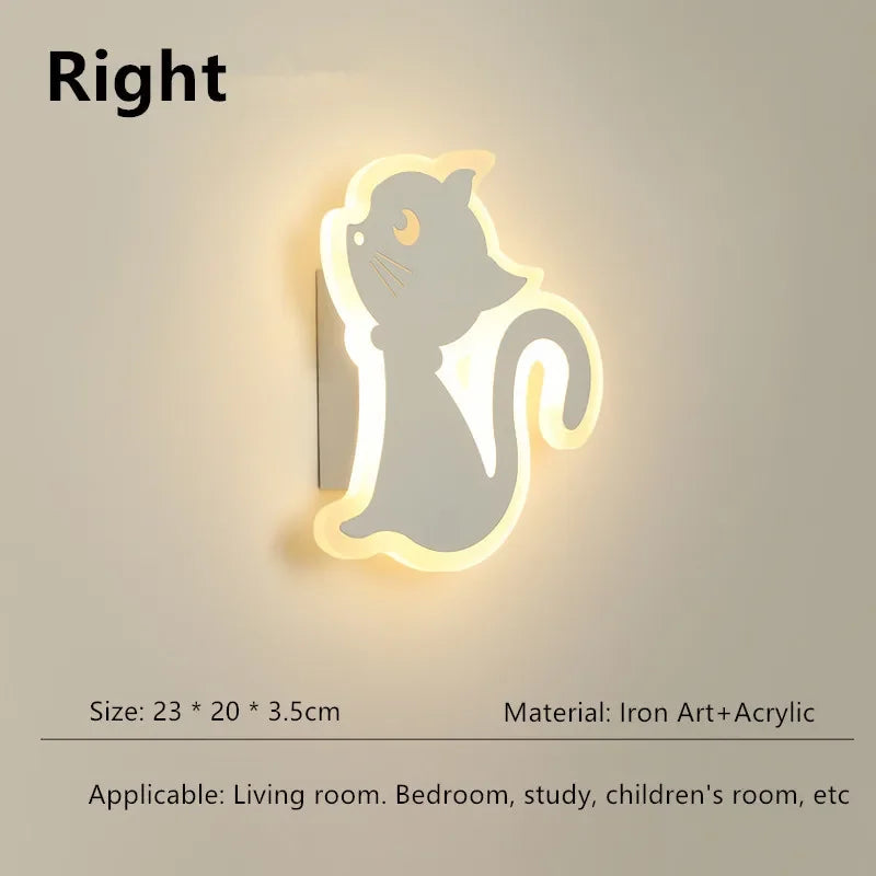 Children's room wall light Northern Europe modern simple creative male and female bedroom minimalist bedside lamp cat wall light tableandwalllamps