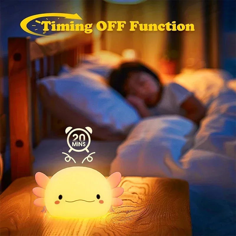 Cute Axolotl Night Light Silicone Nursery Sleeping Lamp Touch Control Nightlights USB Rechargeable Table Lamp for Baby Child tableandwalllamps