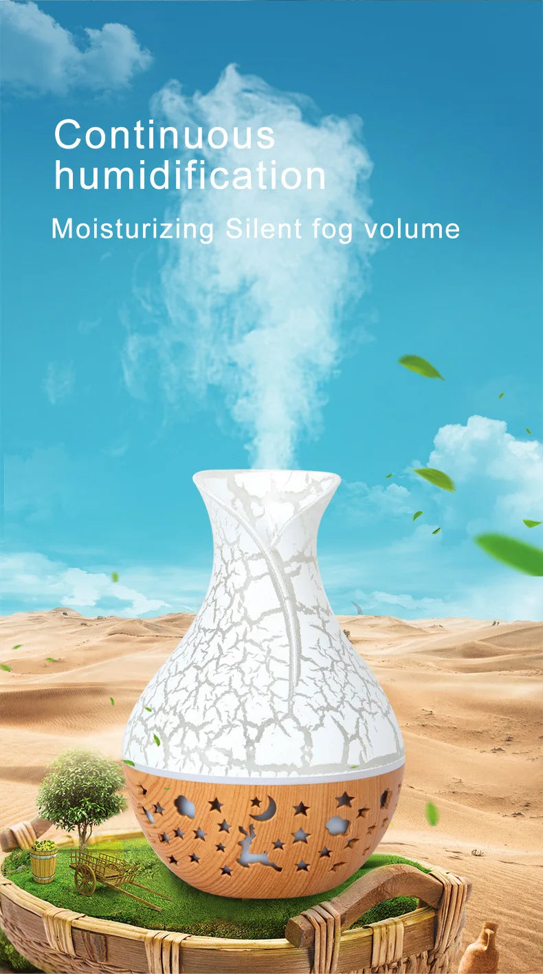 150ml new vase air humidifier, hollow wood grain aromatherapy essential oil diffuser, 7-color LED light tableandwalllamps