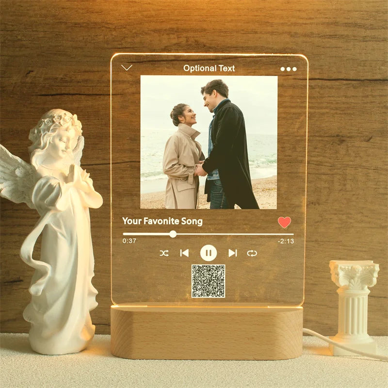 Custom Song Acrylic Plaque,Personalized Photo Frame,Podcast Code Night light Lamp,Playlist Streaming,Gift for Couple tableandwalllamps