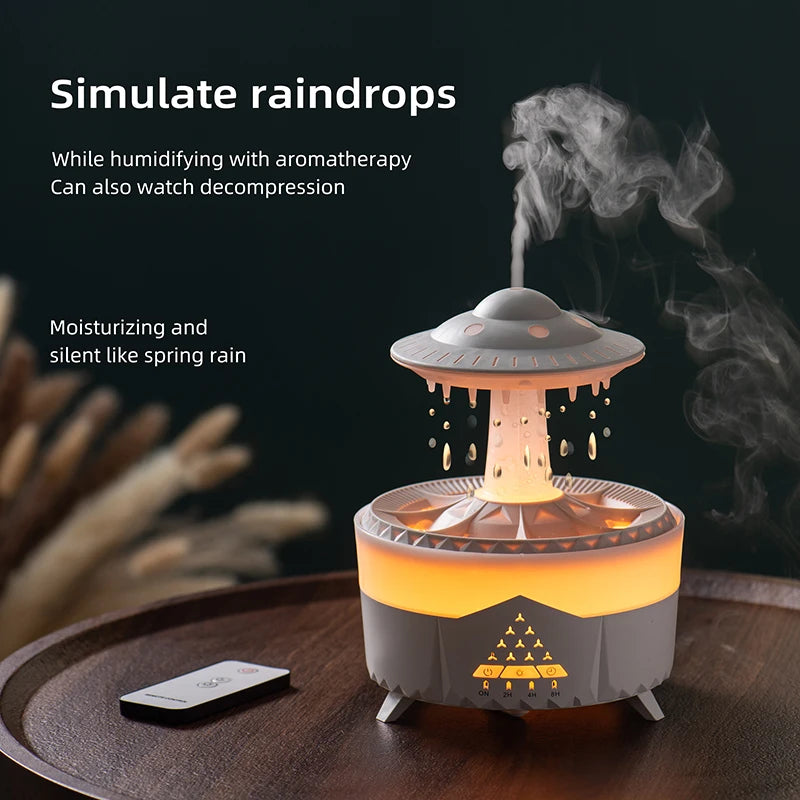 350ml Aroma Air Humidifier Mini Usb Remote Control Raindrop Colorful Light Aromatherapy Room Rain Cloud Aroma Oil  Diffuser tableandwalllamps