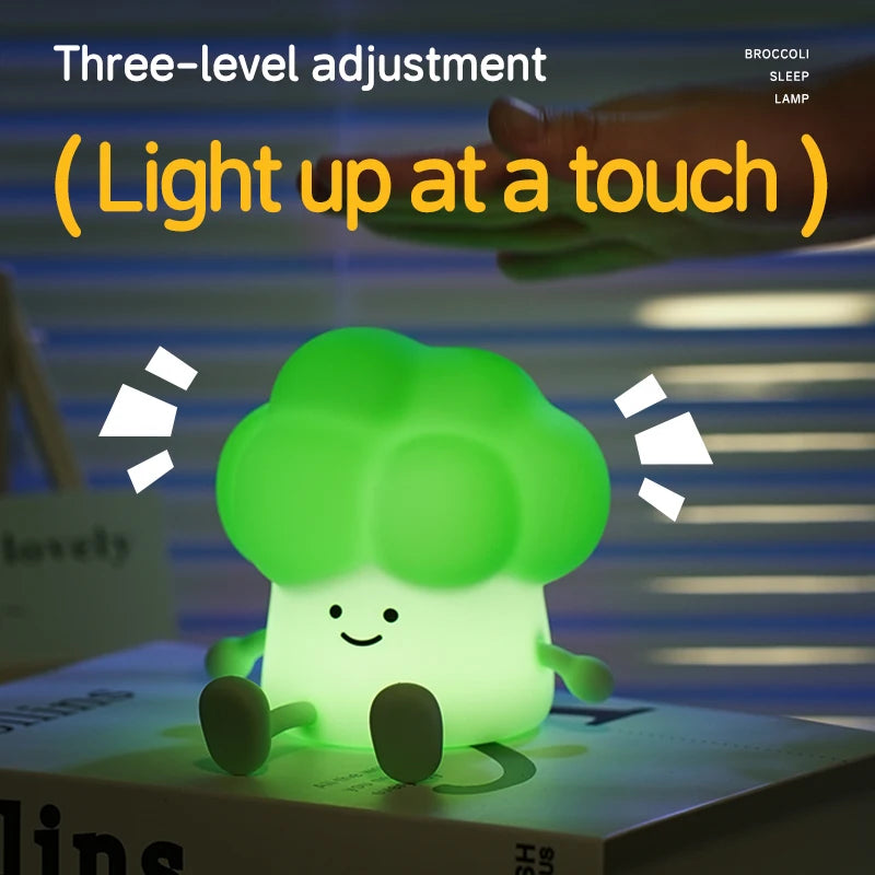 Cute Broccoli Night Light - LED Sleep Lamp for Kids, Soft Glow Nursery Decor Cartoon Baby Bedside Lamp tableandwalllamps