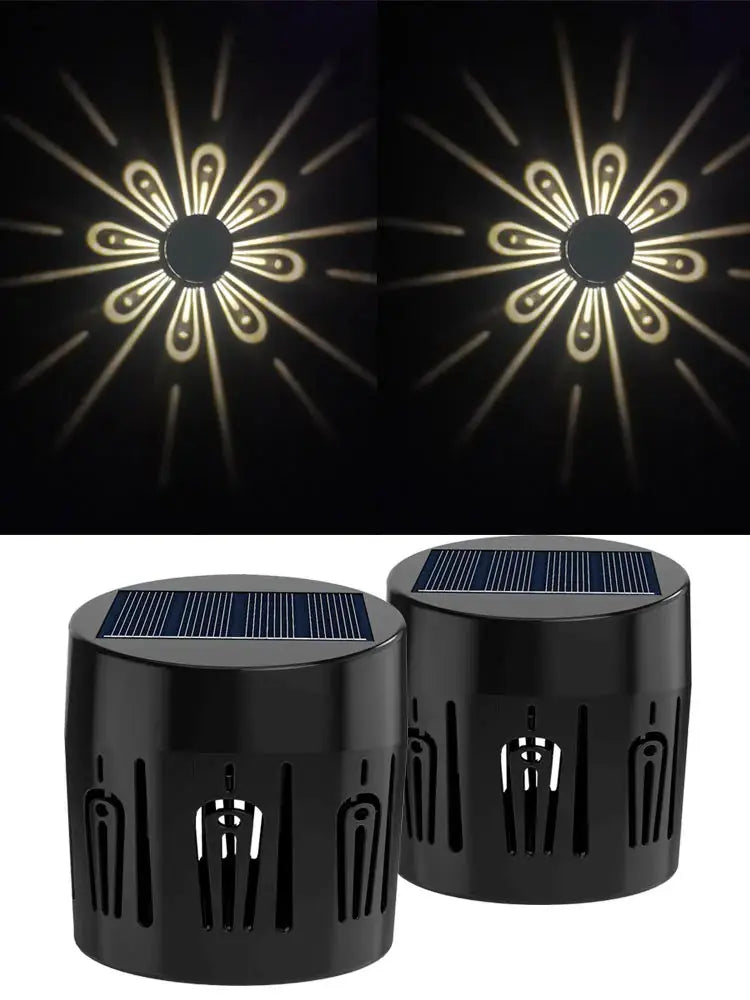 2pcs Fence Lights Outdoor Solar projects Beautiful Patterns ABS Black RGB WW LED Solar Lamp Waterproof for Festive Decorations tableandwalllamps