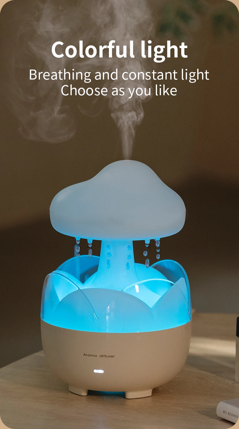 Mushroom Raindrop Air Humidifier Electric Aroma Diffuser Colorful Night Lights Rain Cloud Smell Distributor with Remote Control tableandwalllamps