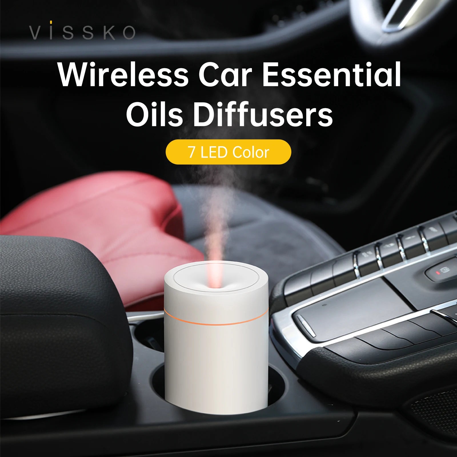 Vissko Mini Diffuser Car Humidifier Auto Air Purifier Aromo Air Freshener with LED Light For Car Aroma Aromatherapy Diffuser tableandwalllamps