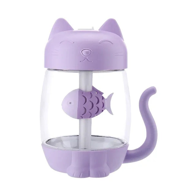 350ML Cat Air Humidifier - Color LED Light - Ultrasonic Cat Eat Fish USB Aroma Diffuser tableandwalllamps