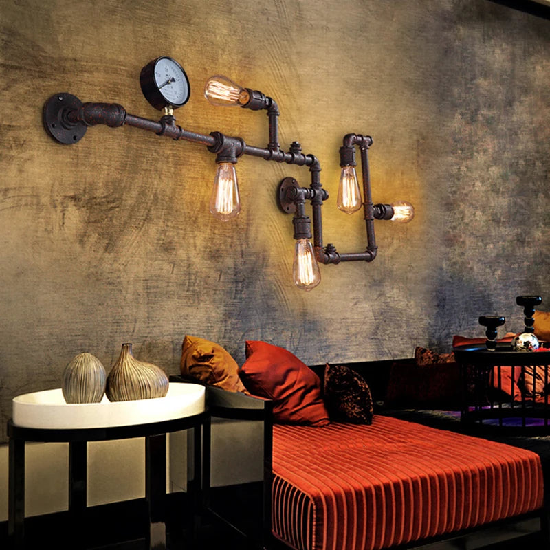 European Retro Wall Lamp Industrial Style Restaurant Bar Entrance Personalized Iron Art Water Pipe Decoration Lighting Fixtures tableandwalllamps