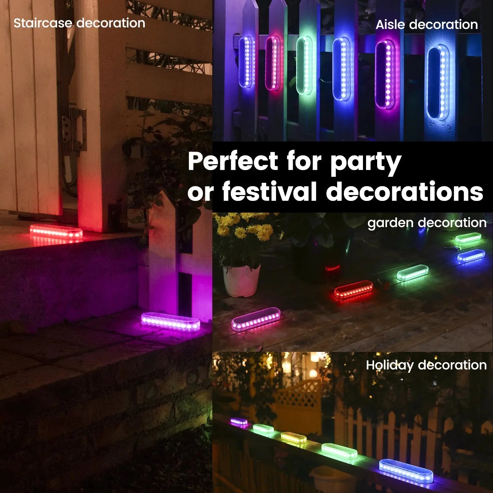 RGB Solar Step Lights Outdoor Solar Path Garden Light Waterproof IP68 Solar Deck Lamp Decoration for Patio Stair Fence Courtyard tableandwalllamps