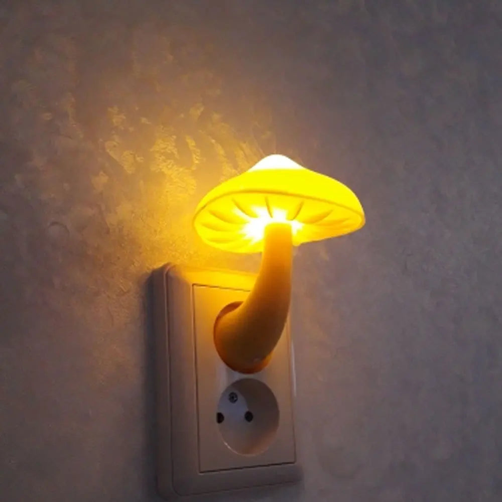 Bedroom Led Night Light Mushroom Wall Socket Lamp Eu Us Plug Warm White Light-control Sensor Bedroom Light Home Decoration tableandwalllamps