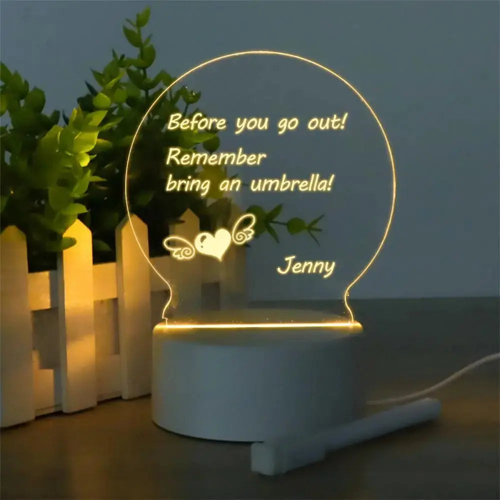 Transparent Luminous LED Night Lights USB Luminous Acrylic Night Light Erasable Write Message Board Calendar Desktop Ornaments tableandwalllamps