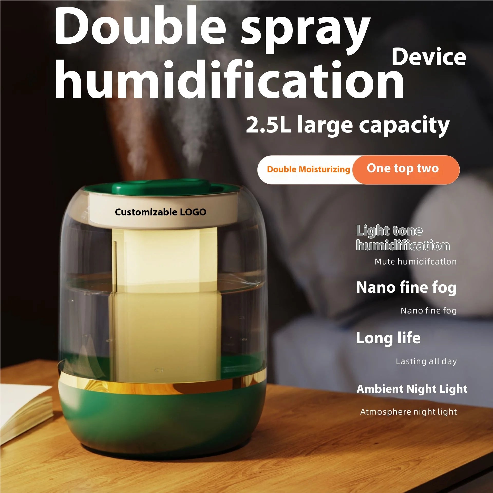 2.5L 4L Quiet Large Capacity Spray Humidifier Dual Nozzle Portable Mini Spray Humidifier Essential Oil Diffuser Air Humifier New tableandwalllamps