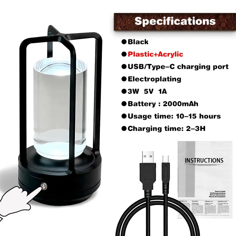 LED Crystal Table Lamp Rechargeable Touch Switch Night Light Bedroom Bedside Lamp Restaurant Room Decor Sleep Mood Light Camping tableandwalllamps