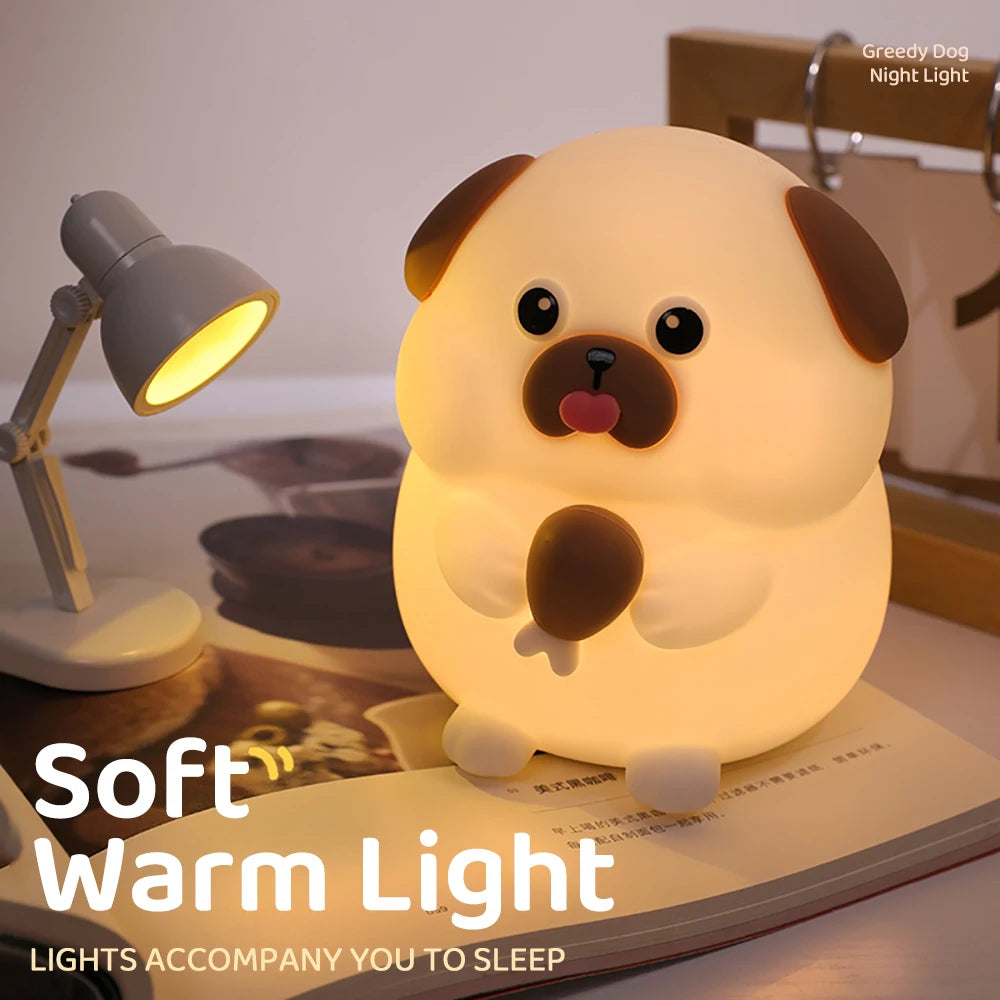 Silicone Cat Dog Night Light USB Rechargeable Nursery Sleeping Lamp Kawaii Cat Animal Night Lights for Kids Bedside Decoration tableandwalllamps