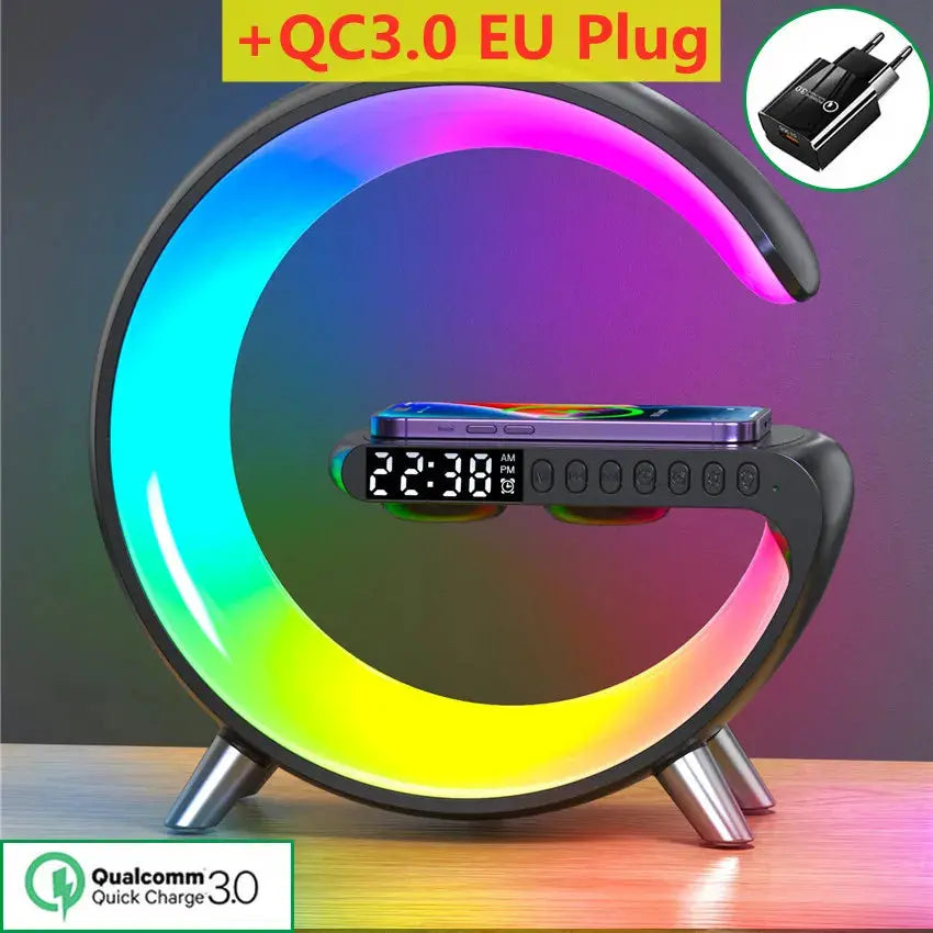 15W Wireless Charger Stand LED RGB Light Desk Lamp Speaker APP Control For iPhone 14 13 12 11 X 8 Samsung Fast Charging Station tableandwalllamps