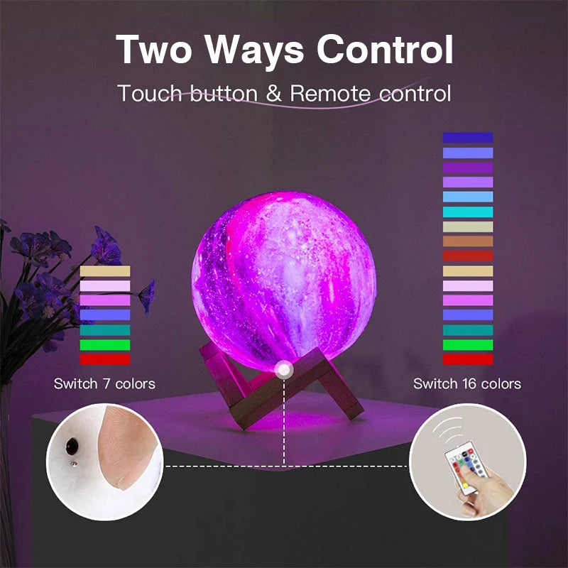 3D Printing Moon Galaxy Lamp Light 16 Color Change Touch And Remote Control Kids Night Light Bedroom Room Decor Home Gifts Lamp tableandwalllamps