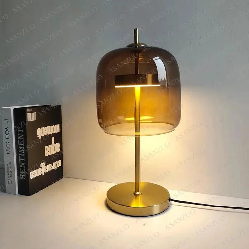 Dia18cm Smoke gray Glass Table Lamps Modern Living Bedroom Bedside Desk Lamp Indoor Decor LED Lighting amber glass Luminaire tableandwalllamps