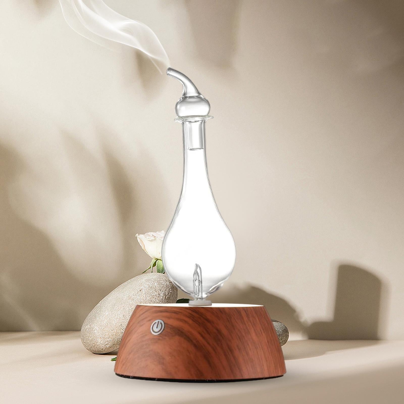 50ML Air Humidifier Mini Aromatherapy Diffuser Essential Oil Atomizer Cold Spray Wood Base Glass Reservoir for Home Office Yoga tableandwalllamps