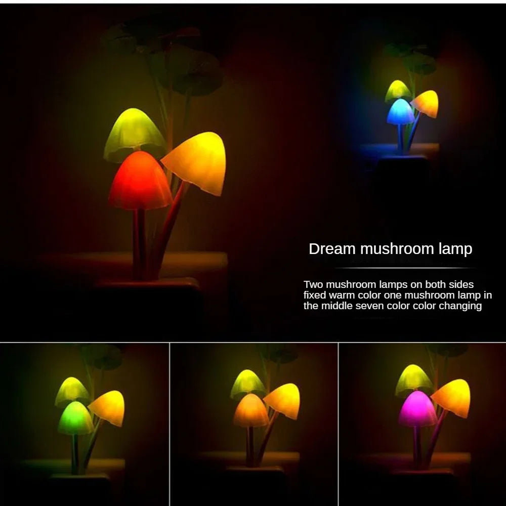 LED Night Light Sensor 3 LED Colorful Dream Flower Mushroom Lamp Novelty Night Light Bedroom Babyroom Lamps for Kids Gifts tableandwalllamps