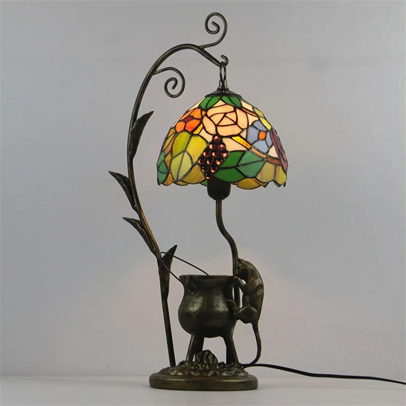 BROTHER Tiffany Table Lamp LED Vintage Color Glass Creative Cat Desk Light Fashion Decor For Home Hotel Bedroom Bedside tableandwalllamps