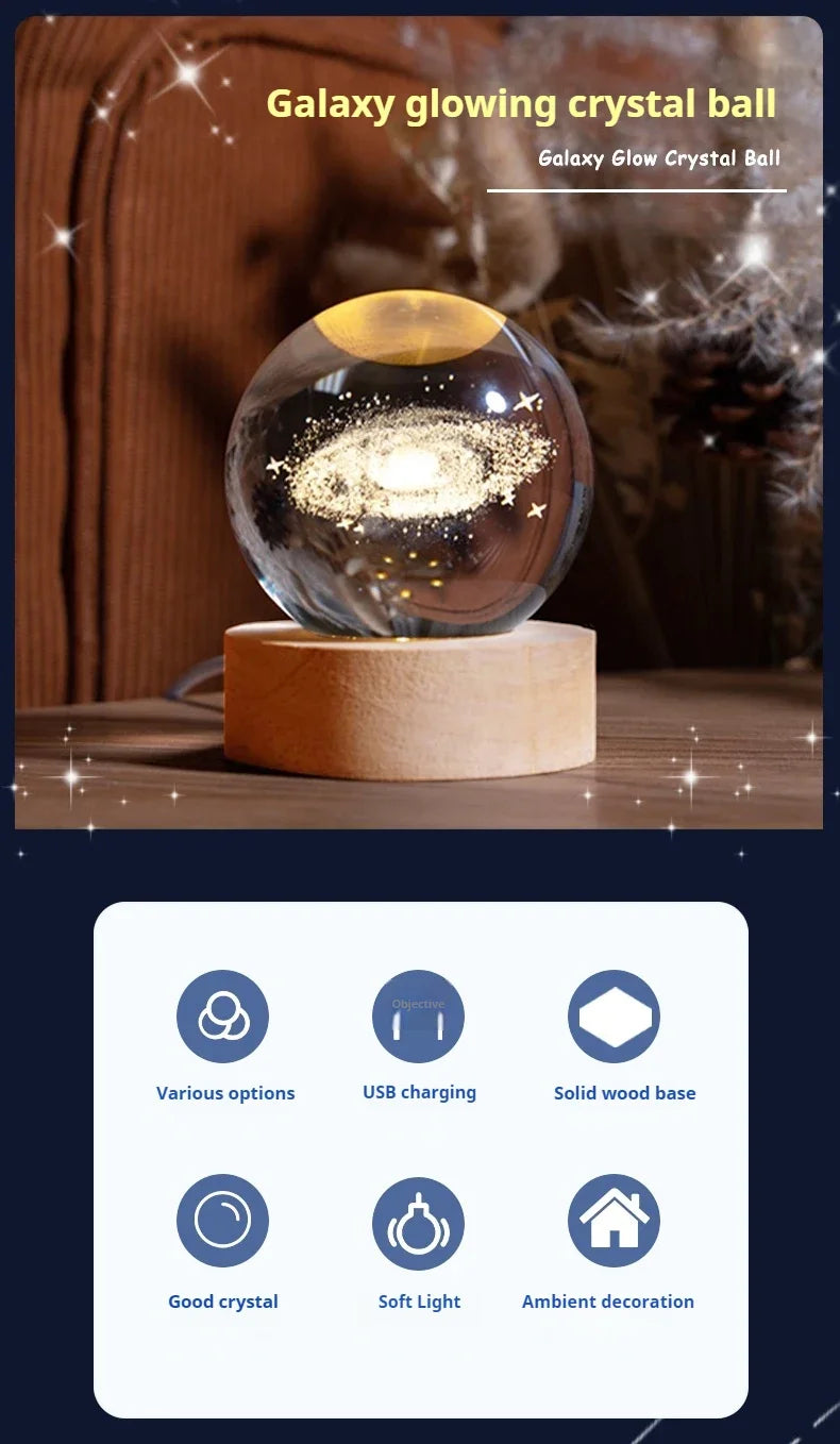 Christmas NEW LED Night Light Milky Way Galaxy Solar System Crystal Ball Children  Lamp Bedroom Ambient Light Creative Gift tableandwalllamps